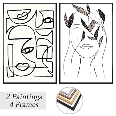 Modern Art Set with Frames 3D model image 1 