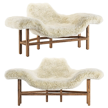 Rustic Wood & Fur Chaise 3D model image 1 