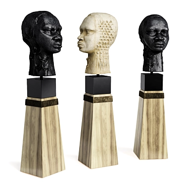 African Bust Statue on Pedestal 3D model image 1 