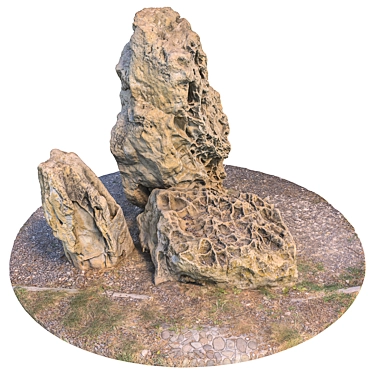 3 Stone Composition with Grass 3D model image 1 