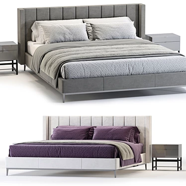 Modern Fabric Platform Bed 3D model image 1 