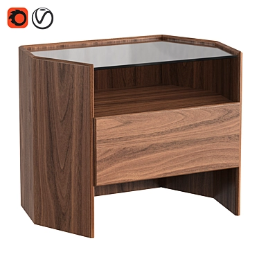 Hexagonal Walnut Bedside Table 3D model image 1 