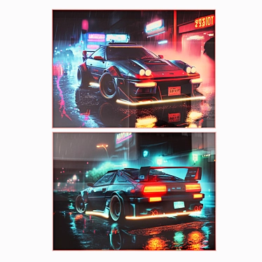 Futuristic Cars Neon Posters Set 3D model image 1 