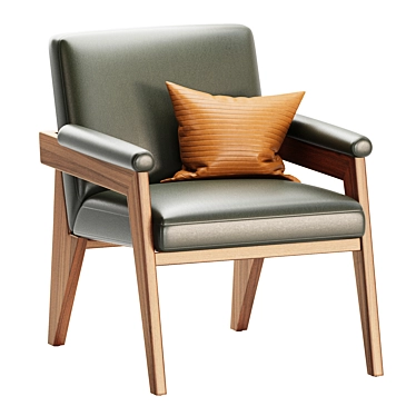 Modern Wood Frame Leather Chair 3D model image 1 