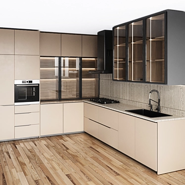 Modern L-Shape Minimalist Kitchen 3D 3D model image 1 