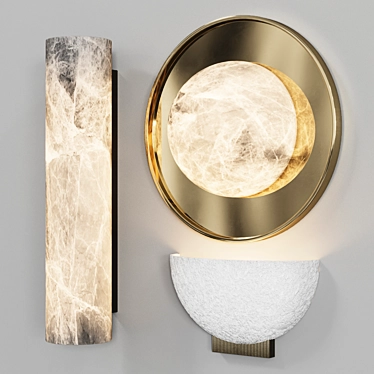 Elegant Alabaster Wall Sconce Trio 3D model image 1 