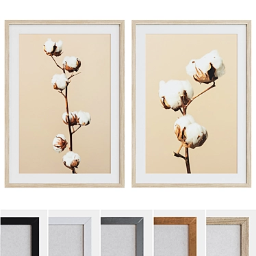 Modern Cotton Branch Picture Frame Set 3D model image 1 