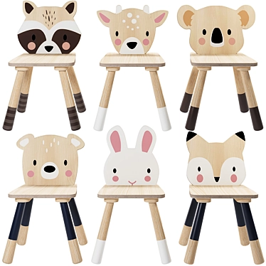 Enchanting Forest Animal Kids Chairs 3D model image 1 