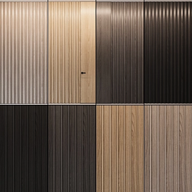 Brass-Trimmed Wood Wall Panels 3D model image 1 