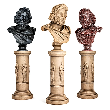 Roman Bearded Man Sculpture on Pedestal 3D model image 1 