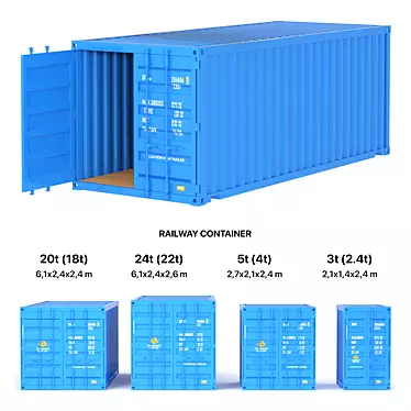 Railway containers models, RAL 5012. 3D model image 1 