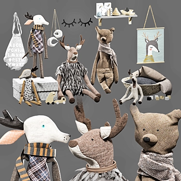 Scandinavian Style Plush Toy Set 3D model image 1 