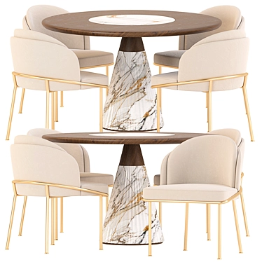 Modern Marble Walnut Dining Set 3D model image 1 