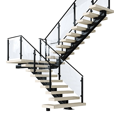 Sleek Metal Wood Glass Stairs 3D model image 1 