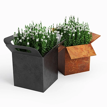 Sleek Square Planter Trio 3D model image 1 