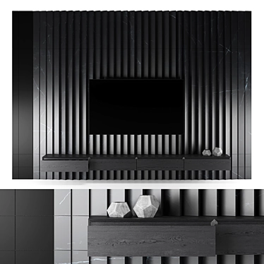 Modern Black Marble Ceramic TV Wall 3D model image 1 