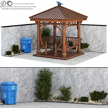 Rustic Wooden Backyard Gazebo 3D model image 1 