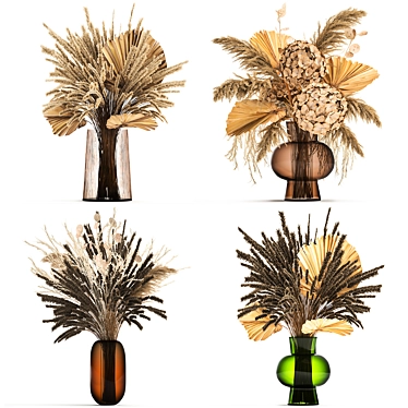 Luxury White Dried Flower Bouquet 3D model image 1 