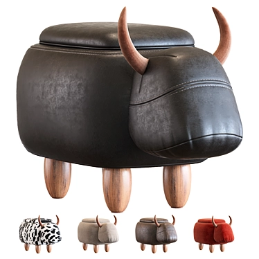 Cow Leather Modern Stool 3D model image 1 