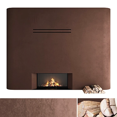 Impressive 3D Fireplace Wall Set 3D model image 1 