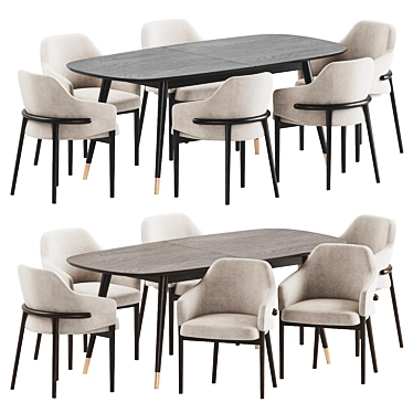 Stylish Velvet Dining Set Wood 3D model image 1 