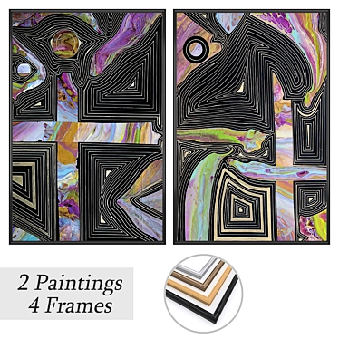 Modern Art Set with Frames 3D model image 1 