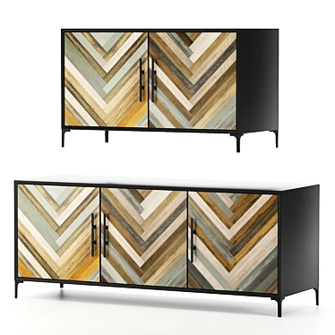 Eco-Friendly Herringbone Door Credenza 3D model image 1 