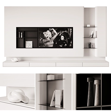 Minimalist TV Wall Unit with Floor Stand 3D model image 1 