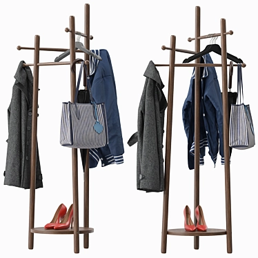 Wooden Standalone Coat Rack Model 3D model image 1 