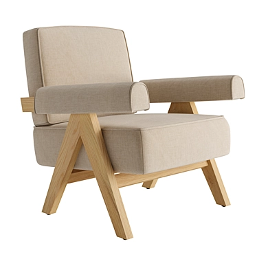 Beige Viaz Wood Armchair 3D model image 1 