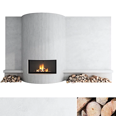 Impressive 3D Fireplace Wall Set 3D model image 1 