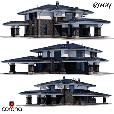 Modern Individual Manor House 3D model image 1 