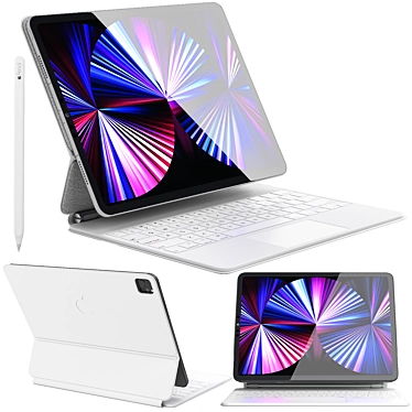 Sleek White iPad Pro Keyboard 3D model image 1 