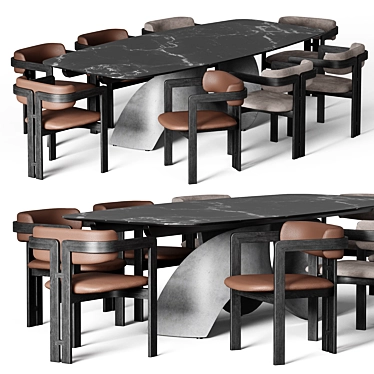 Modern Dining Set Scene 3D model image 1 