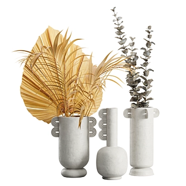 Gray Vases with Dry Palm 3D model image 1 