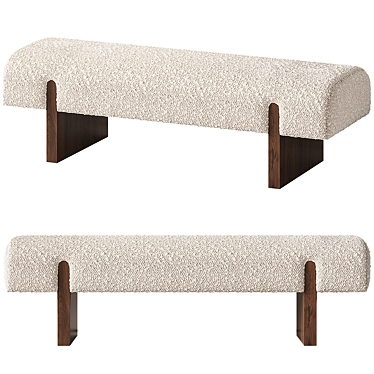  White Boucle Upholstered Bench 3D model image 1 