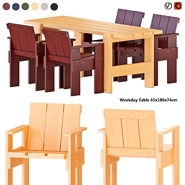 Modern Dining Set with Crate Chairs 3D model image 1 