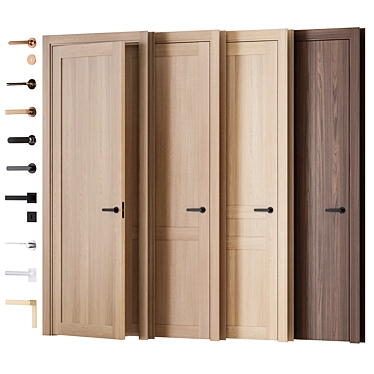 Luxury Veneer Door Set with Hardware 3D model image 1 