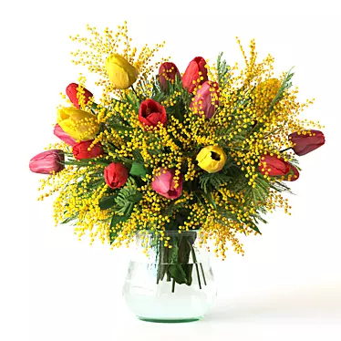 Bouquet with tulips and mimosa