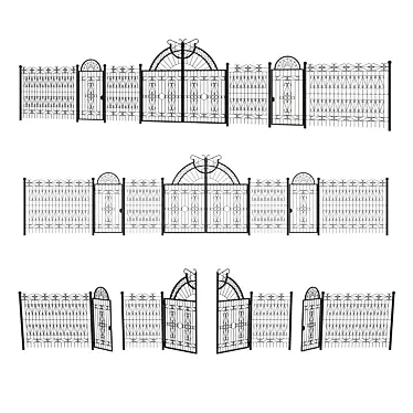 Classic Metal Fence Panel Set 3D model image 1 