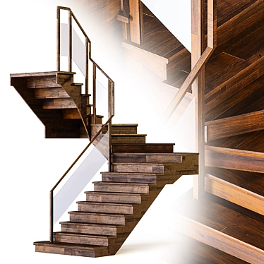 Corner Curved Wood Staircase 3D model image 1 