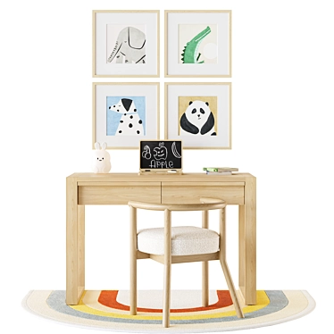 Kid's Wood Desk & Chair: Gemini and White Horse 3D model image 1 