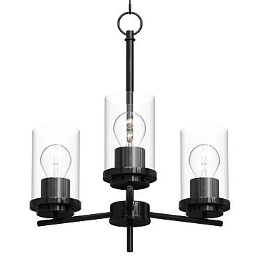 Elegant Black Three-Light Chandelier 3D model image 1 