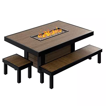 Outdoor Gas Fire Table with Benches 3D model image 1 