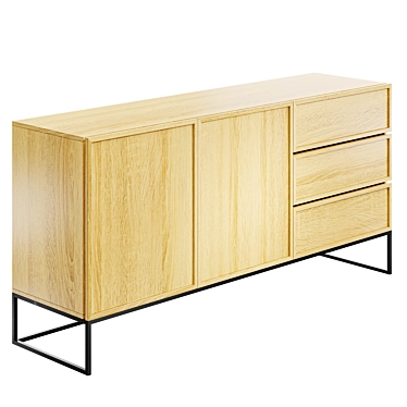 Modern Oak Steel Sideboard 3D model image 1 