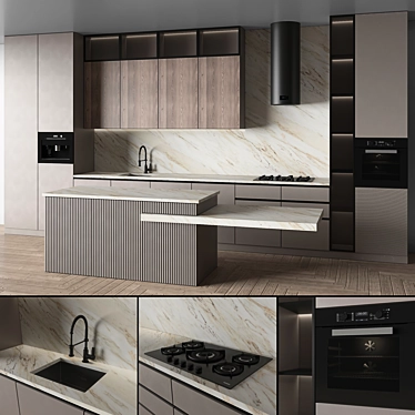 Sleek Modern Kitchen 3D Model 3D model image 1 