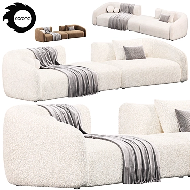 Plush 3-Seater Sofa with Ottoman 3D model image 1 