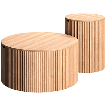 Japandi Round Wood Coffee Table Set of 2 with Storage in Natural