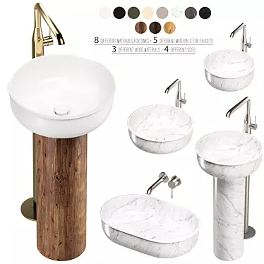 Premium Washbasins Set with Faucets 3D model image 1 