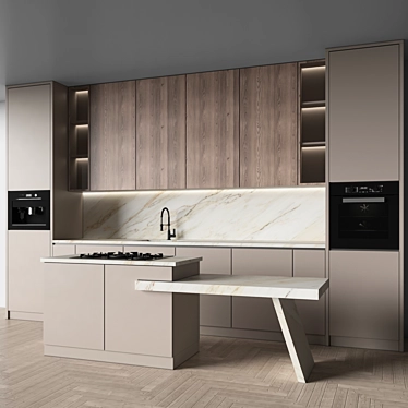 Modern Kitchen with Appliances Set 3D model image 1 